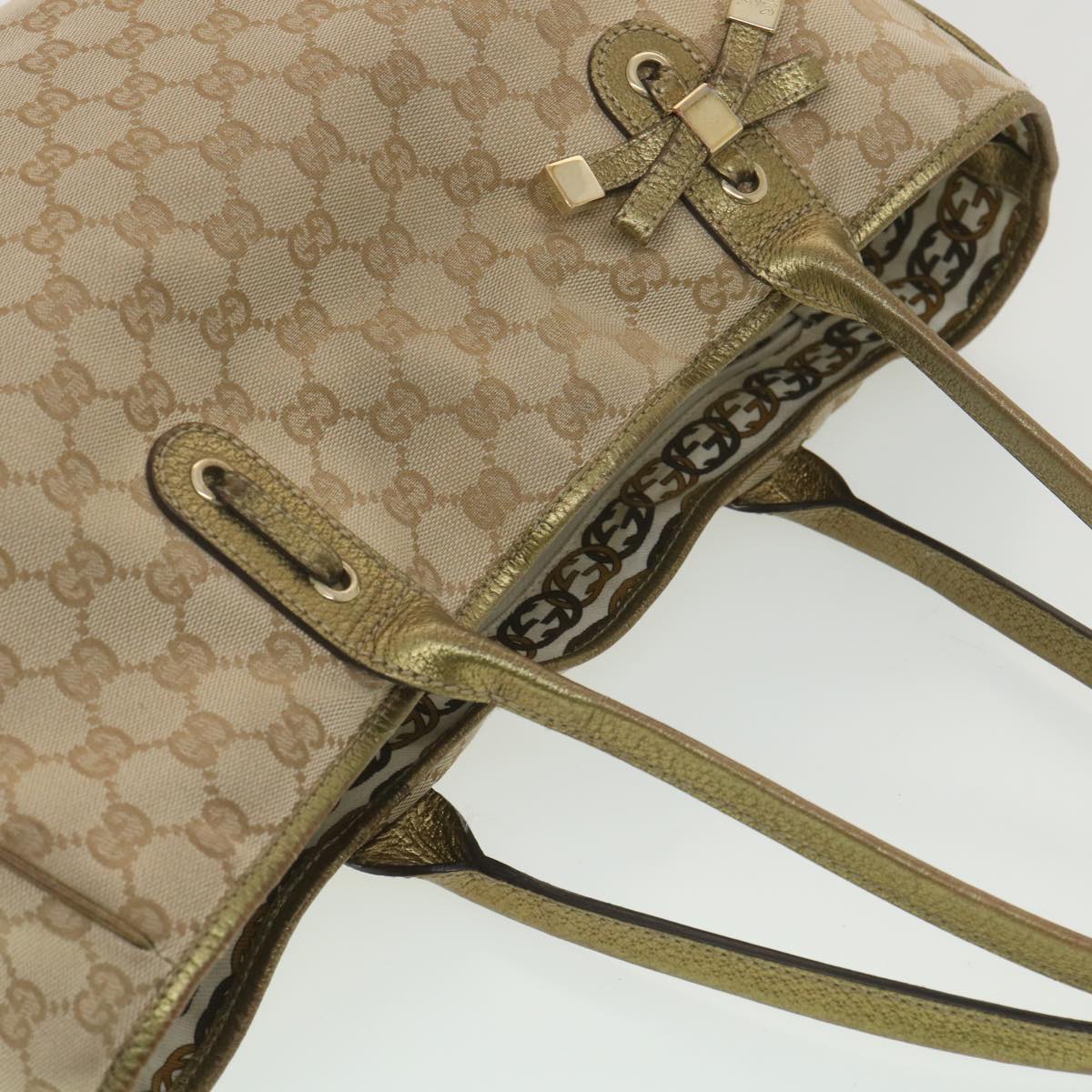 GUCCI GG Canvas Shoulder Bag Beige Gold 163805 Auth 38395