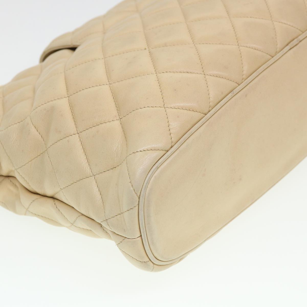 CHANEL Chain Shoulder Bag Lamb Skin Beige CC Auth 38451