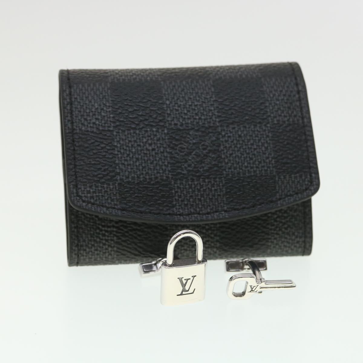 LOUIS VUITTON Damier Graphite Cuff Case Cuffs Padlock Key Type Ag925 Auth 38473