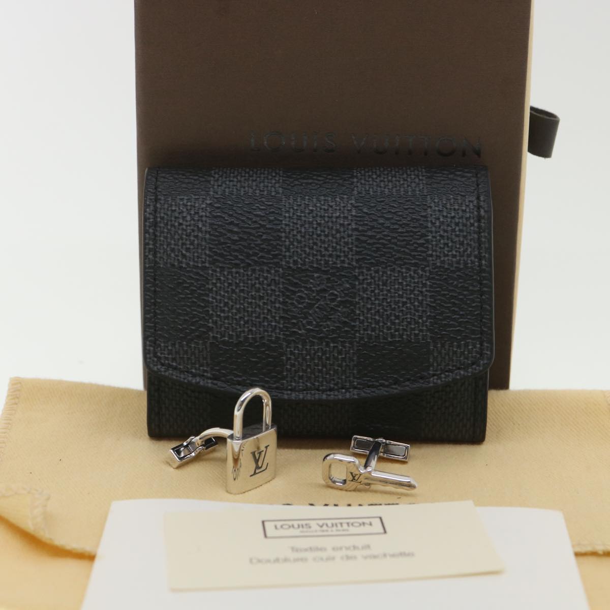 LOUIS VUITTON Damier Graphite Cuff Case Cuffs Padlock Key Type Ag925 Auth 38473