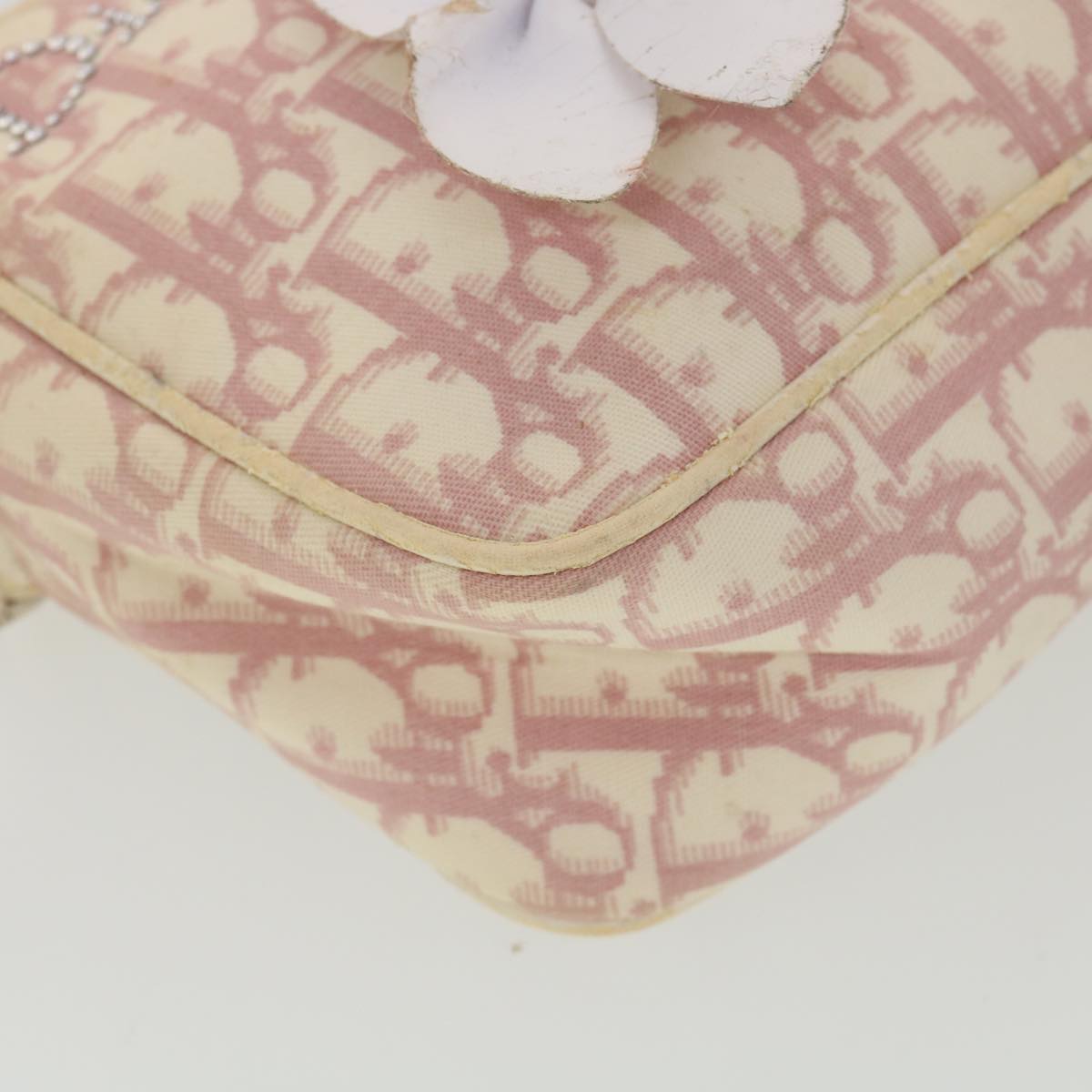 Christian Dior Trotter Canvas Flower Shoulder Bag Pink BO B 1003 Auth 38485
