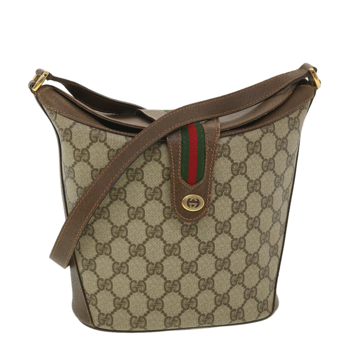 GUCCI GG Canvas Web Sherry Line Shoulder Bag Beige Red 40.02.081 Auth 38486