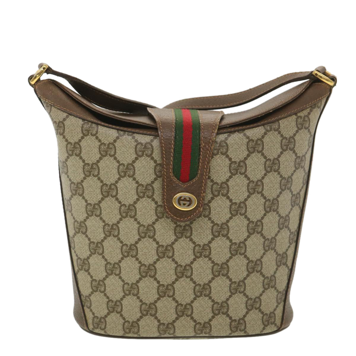 GUCCI GG Canvas Web Sherry Line Shoulder Bag Beige Red 40.02.081 Auth 38486
