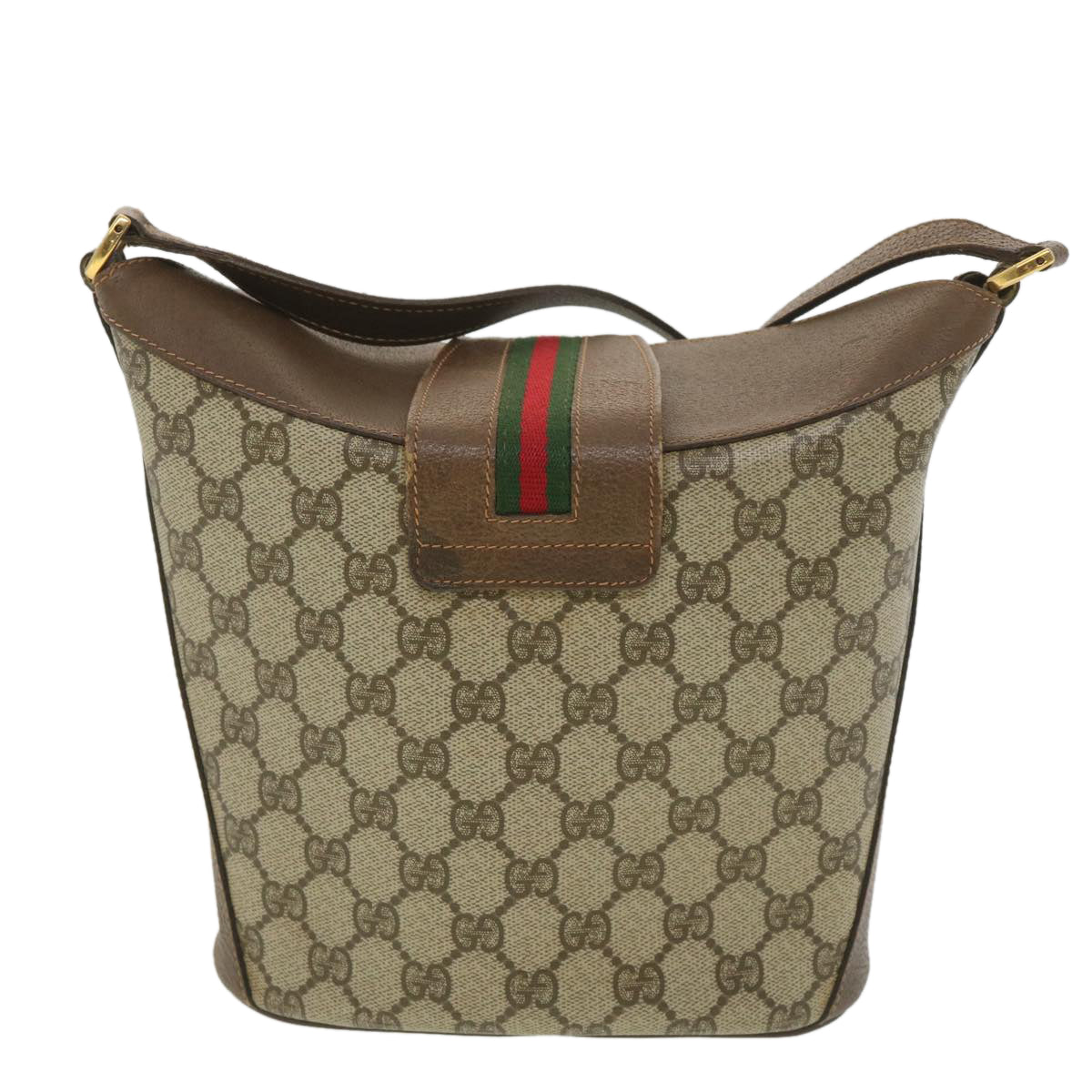 GUCCI GG Canvas Web Sherry Line Shoulder Bag Beige Red 40.02.081 Auth 38486 - 0