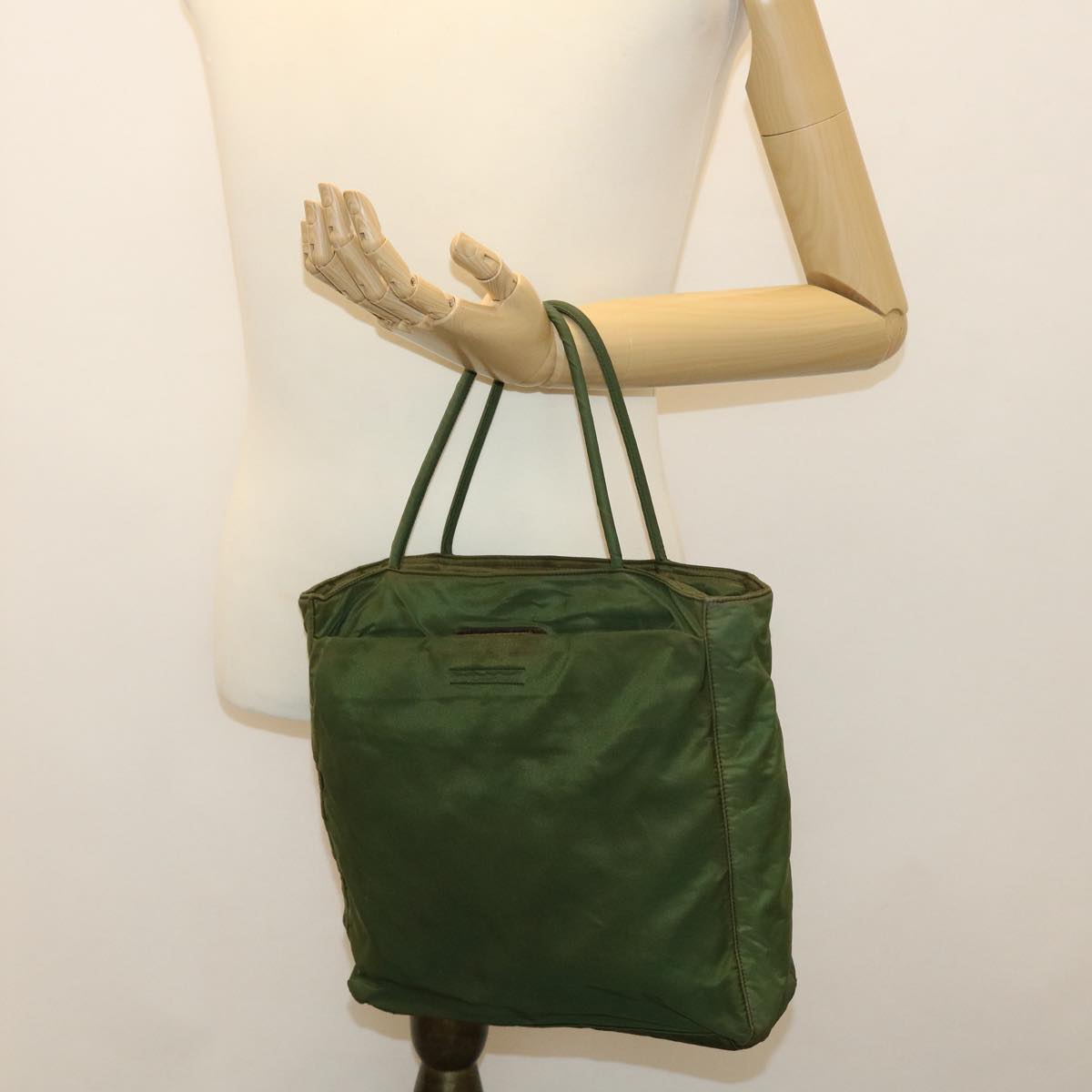 PRADA Hand Bag Nylon Green Auth 38494