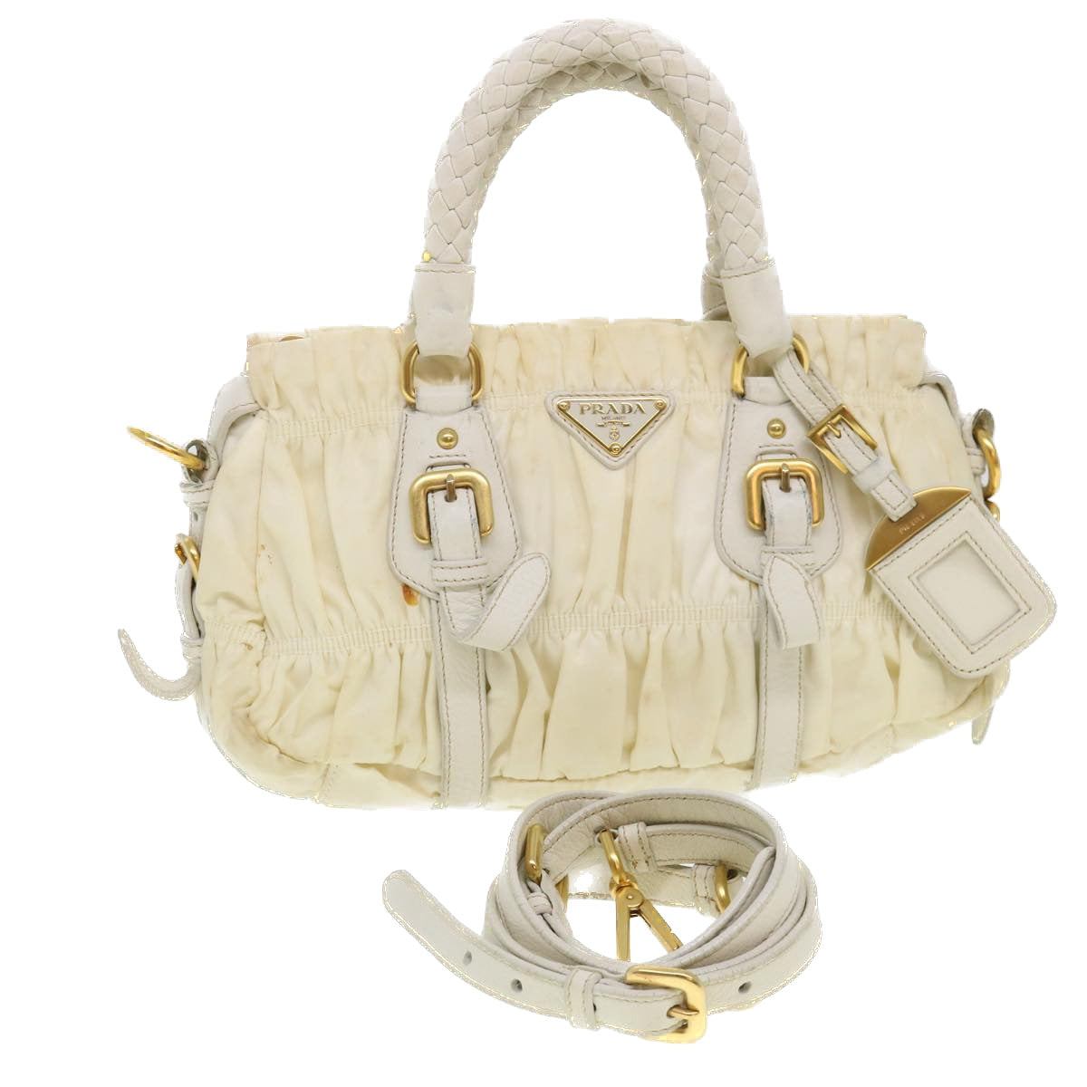 PRADA Hand Bag Nylon 2way Cream Auth 38501