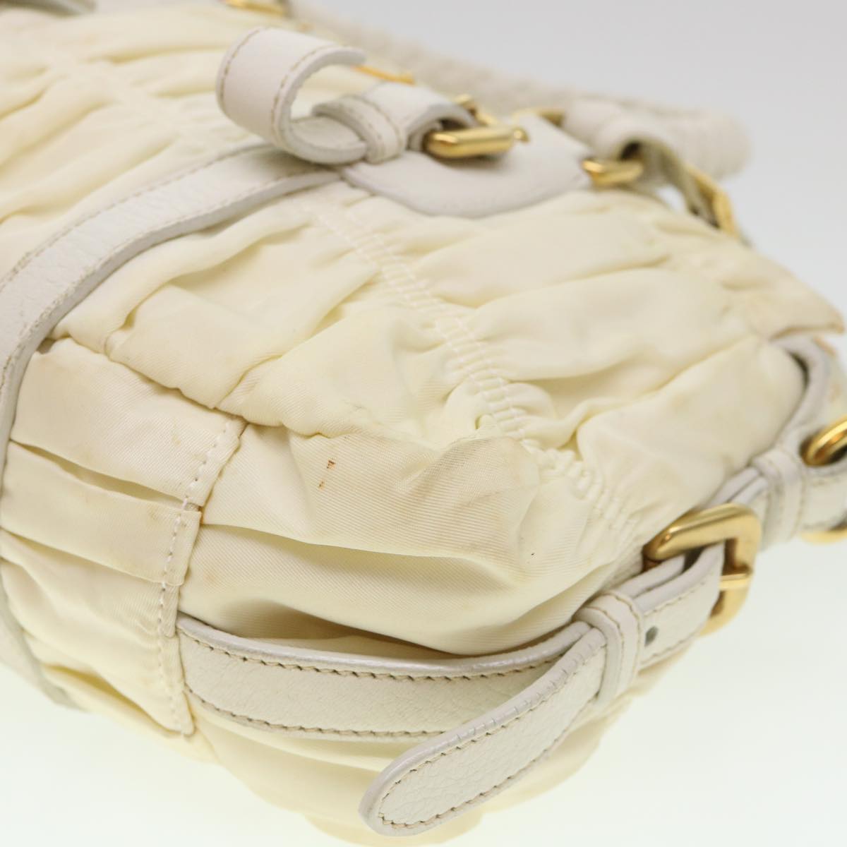 PRADA Hand Bag Nylon 2way Cream Auth 38501