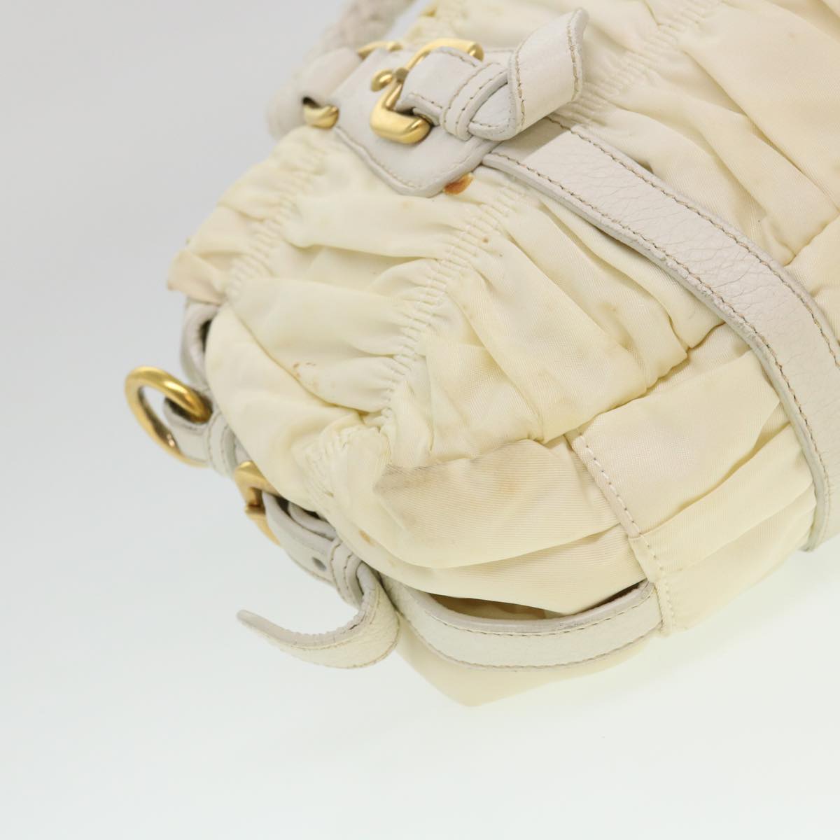 PRADA Hand Bag Nylon 2way Cream Auth 38501