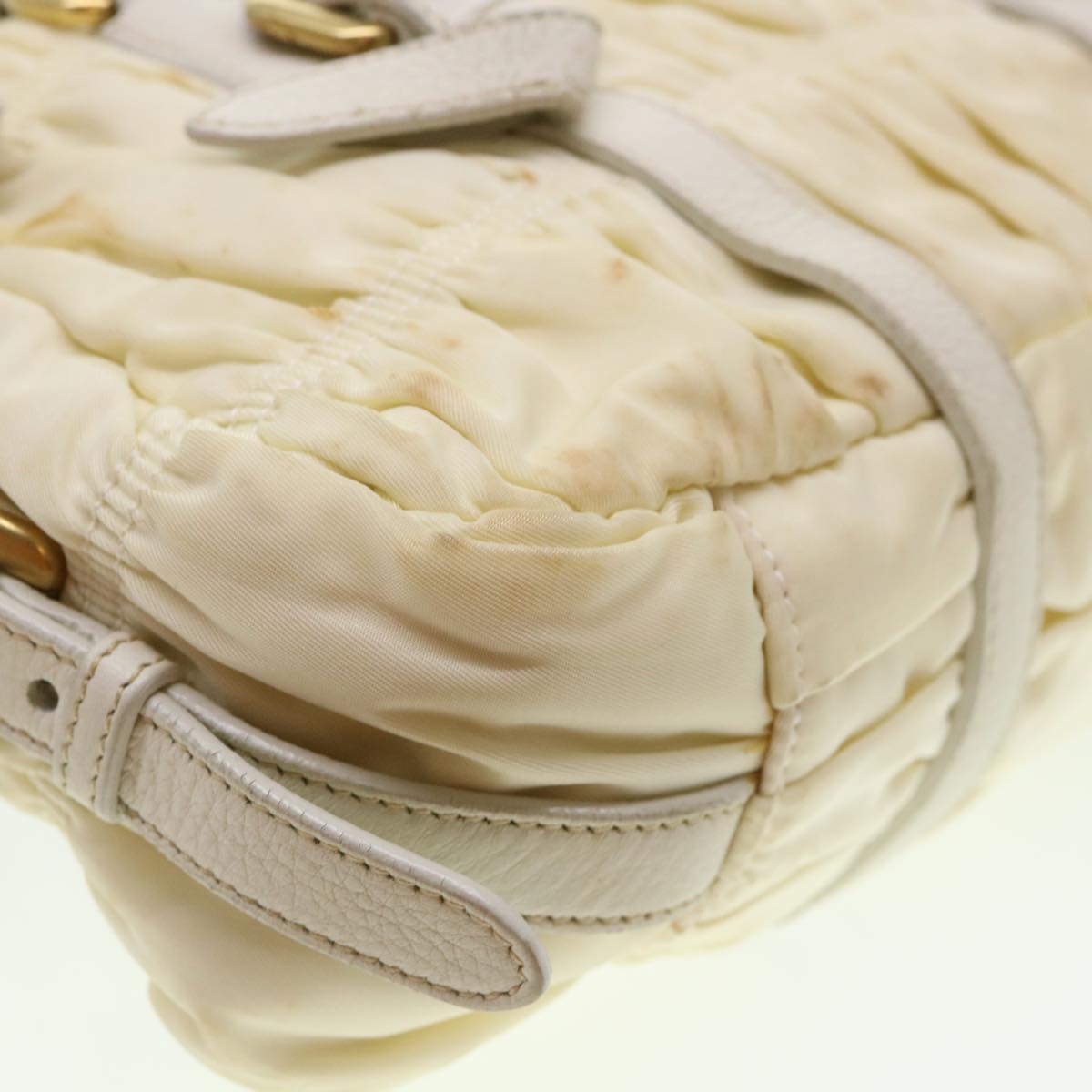 PRADA Hand Bag Nylon 2way Cream Auth 38501