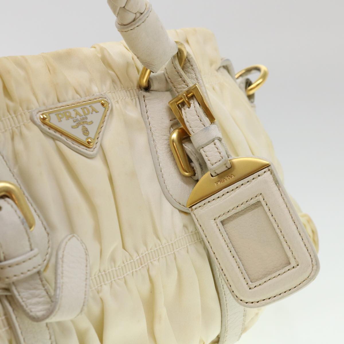 PRADA Hand Bag Nylon 2way Cream Auth 38501