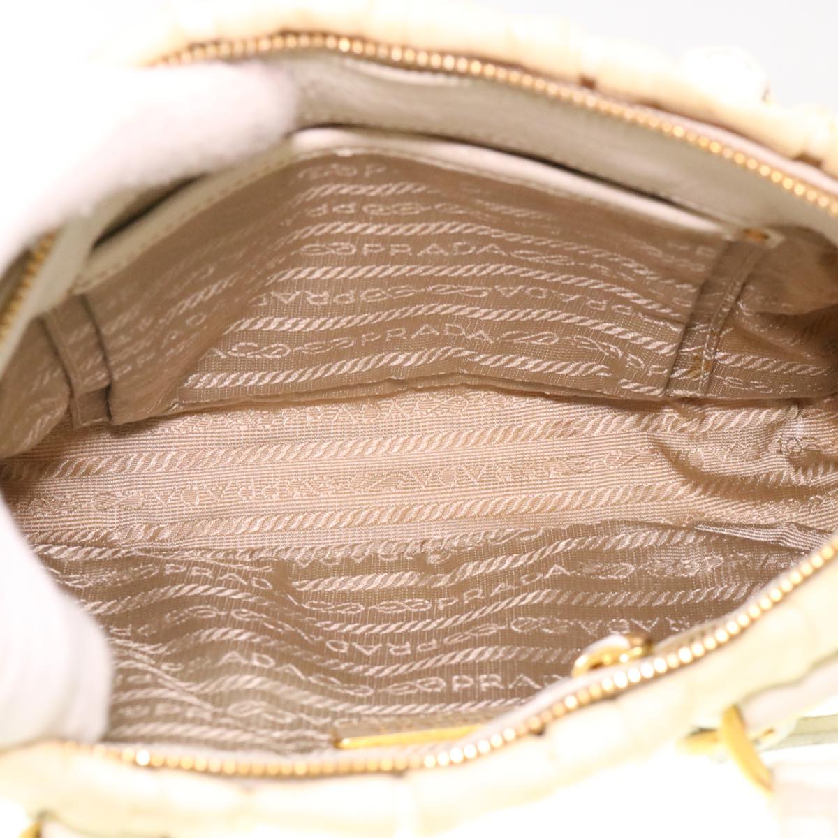 PRADA Hand Bag Nylon 2way Cream Auth 38501