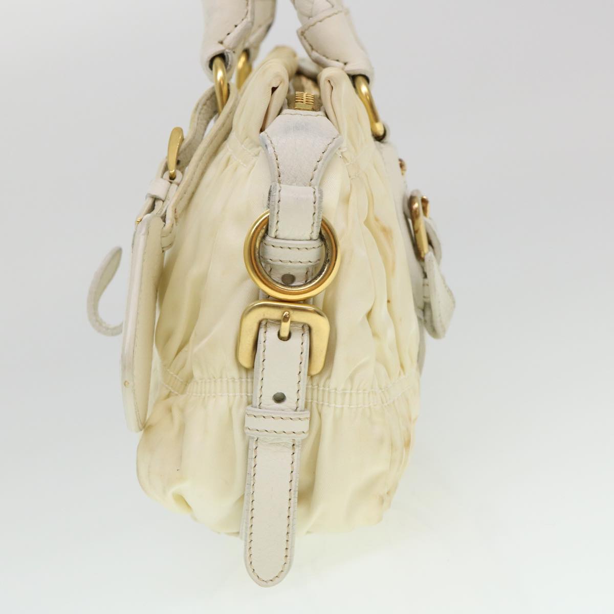 PRADA Hand Bag Nylon 2way Cream Auth 38501