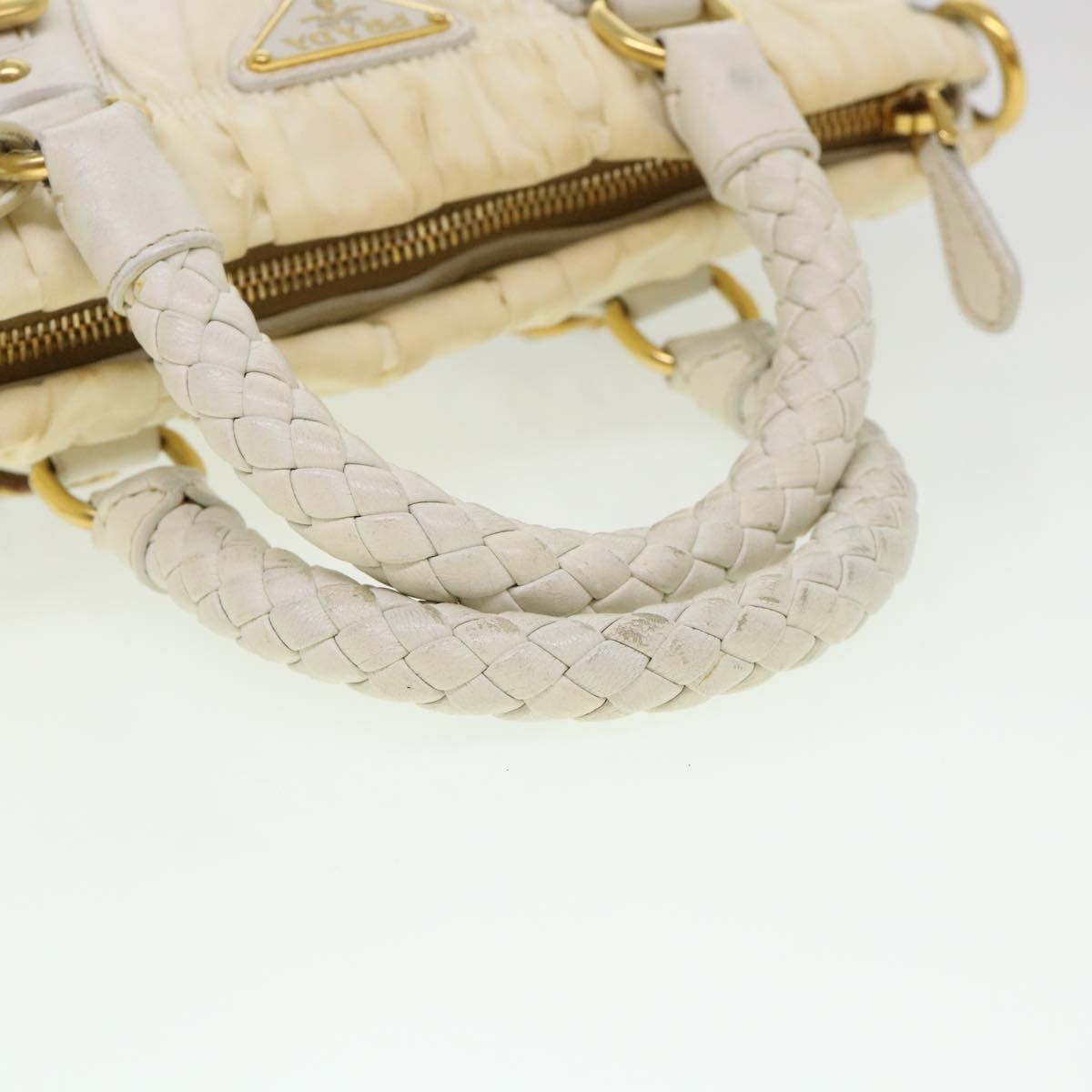 PRADA Hand Bag Nylon 2way Cream Auth 38501