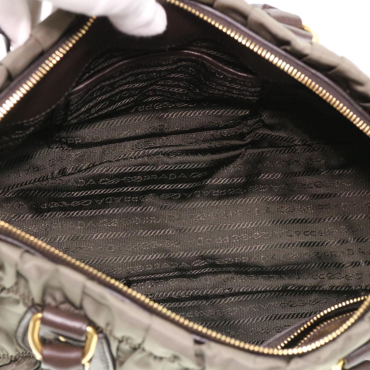 PRADA Hand Bag Nylon 2way Khaki Auth 38505