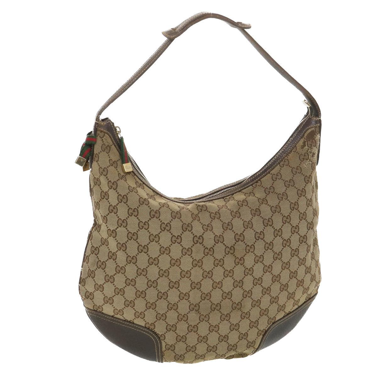 GUCCI Web Sherry Line GG Canvas Shoulder Bag Beige Green Red 162882 Auth 38507