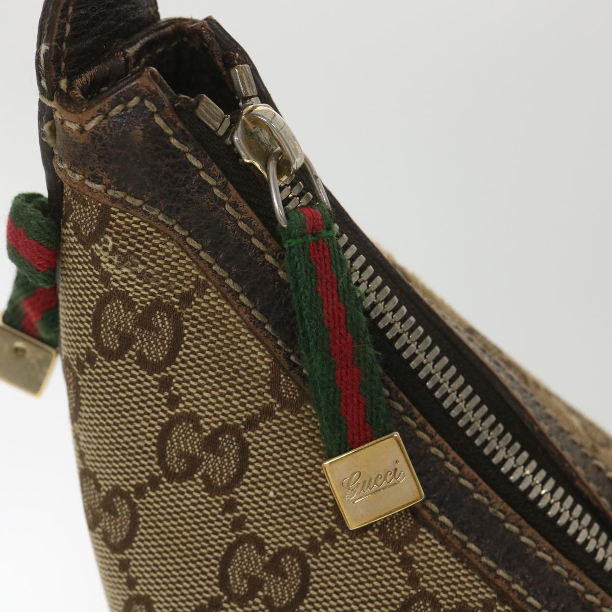 GUCCI Web Sherry Line GG Canvas Shoulder Bag Beige Green Red 162882 Auth 38507