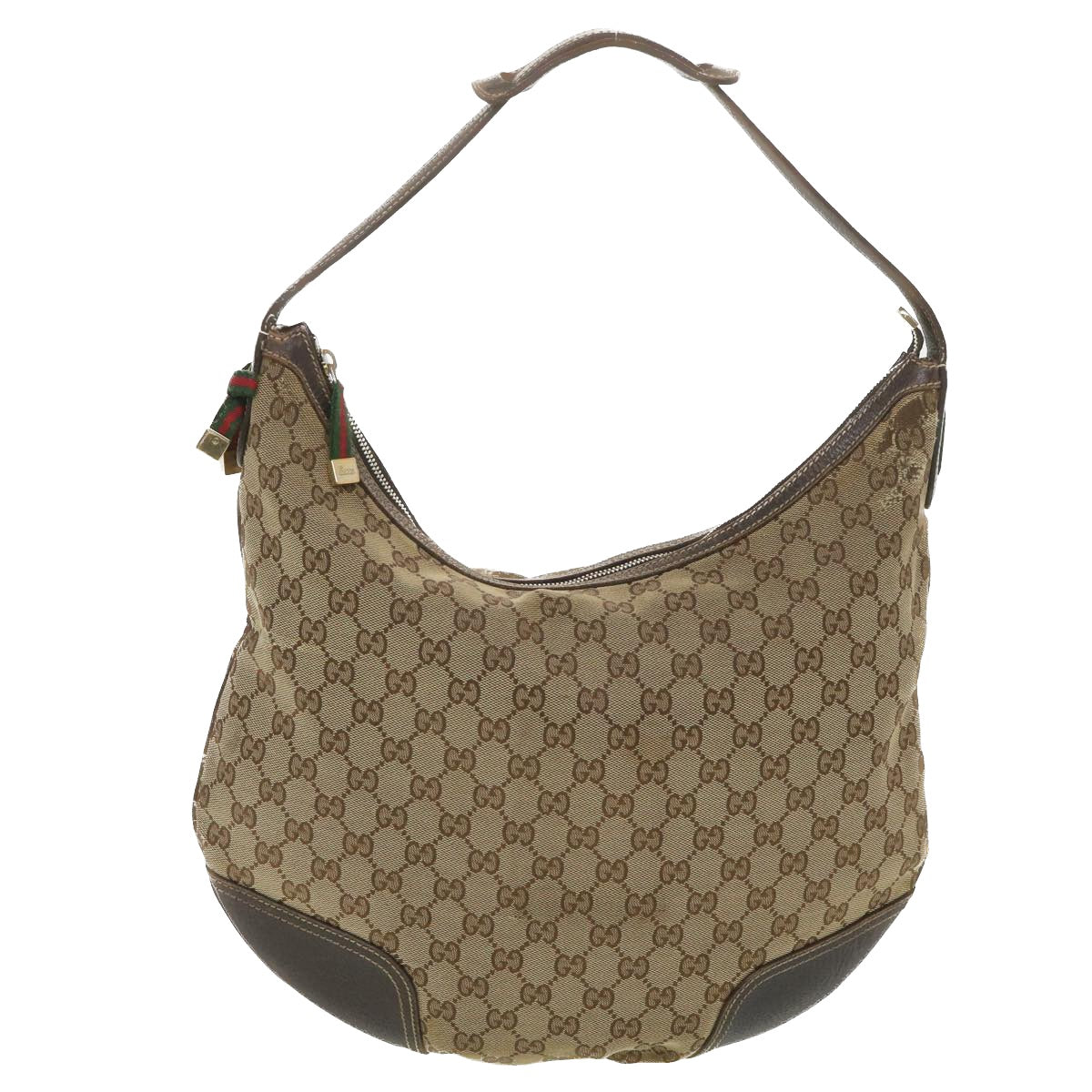 GUCCI Web Sherry Line GG Canvas Shoulder Bag Beige Green Red 162882 Auth 38507