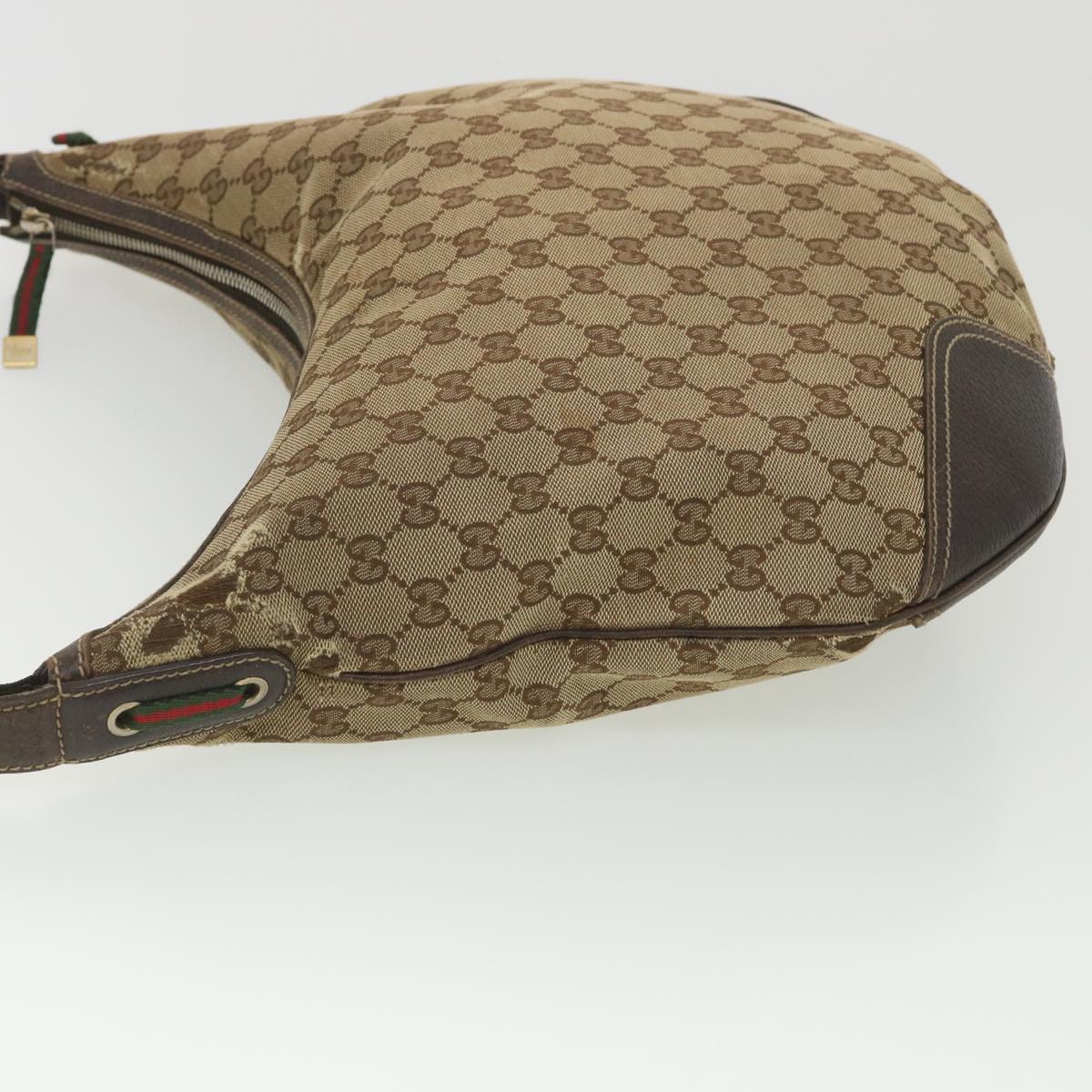 GUCCI Web Sherry Line GG Canvas Shoulder Bag Beige Green Red 162882 Auth 38507