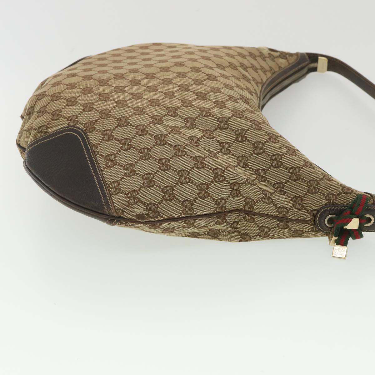 GUCCI Web Sherry Line GG Canvas Shoulder Bag Beige Green Red 162882 Auth 38507