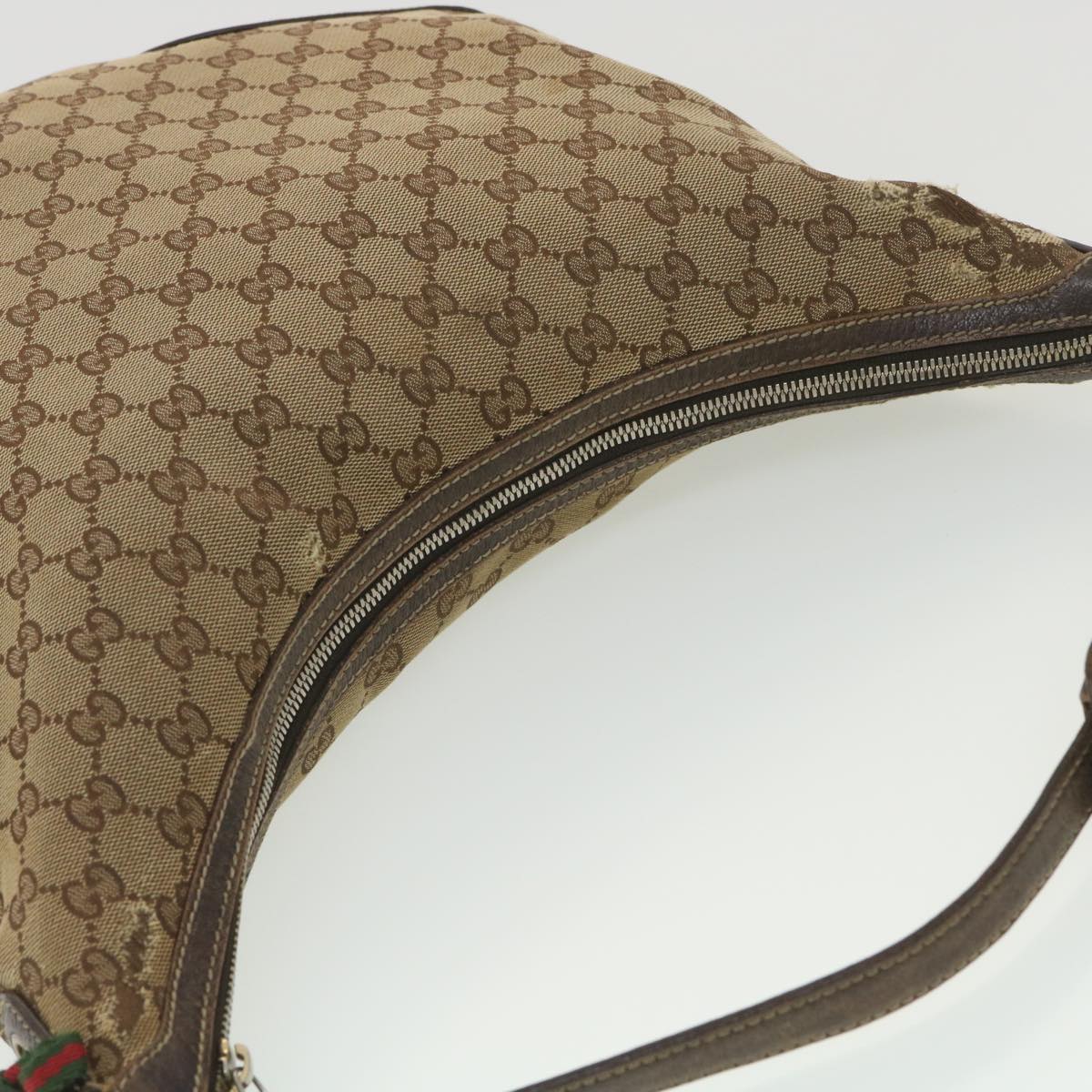 GUCCI Web Sherry Line GG Canvas Shoulder Bag Beige Green Red 162882 Auth 38507