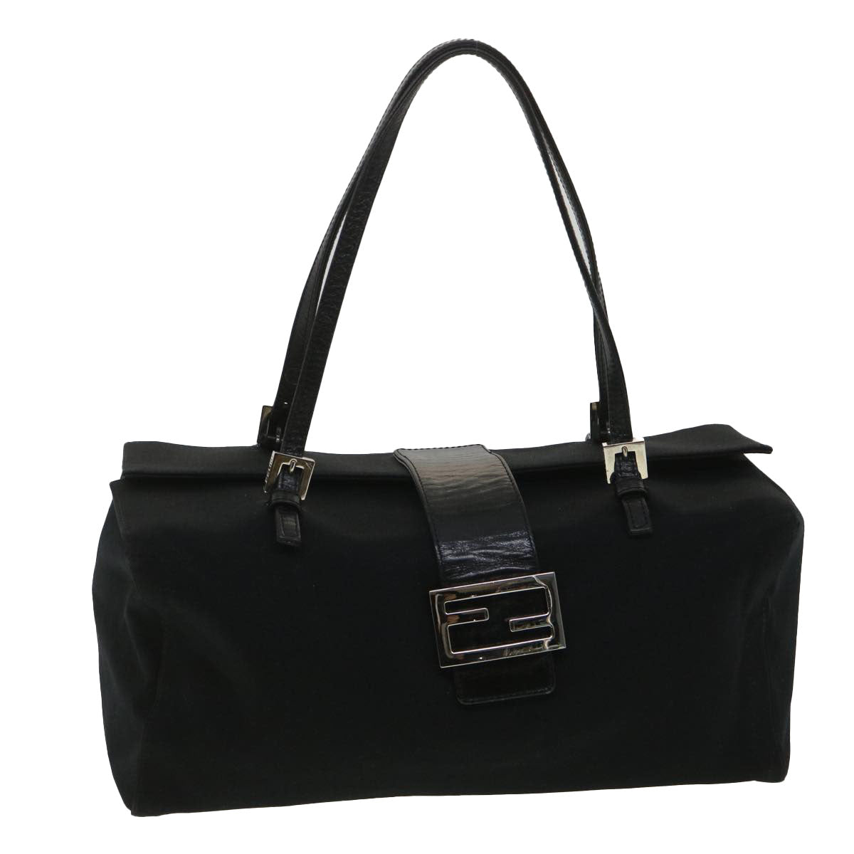 FENDI Mamma Baguette Shoulder Bag Nylon Black Auth 38530