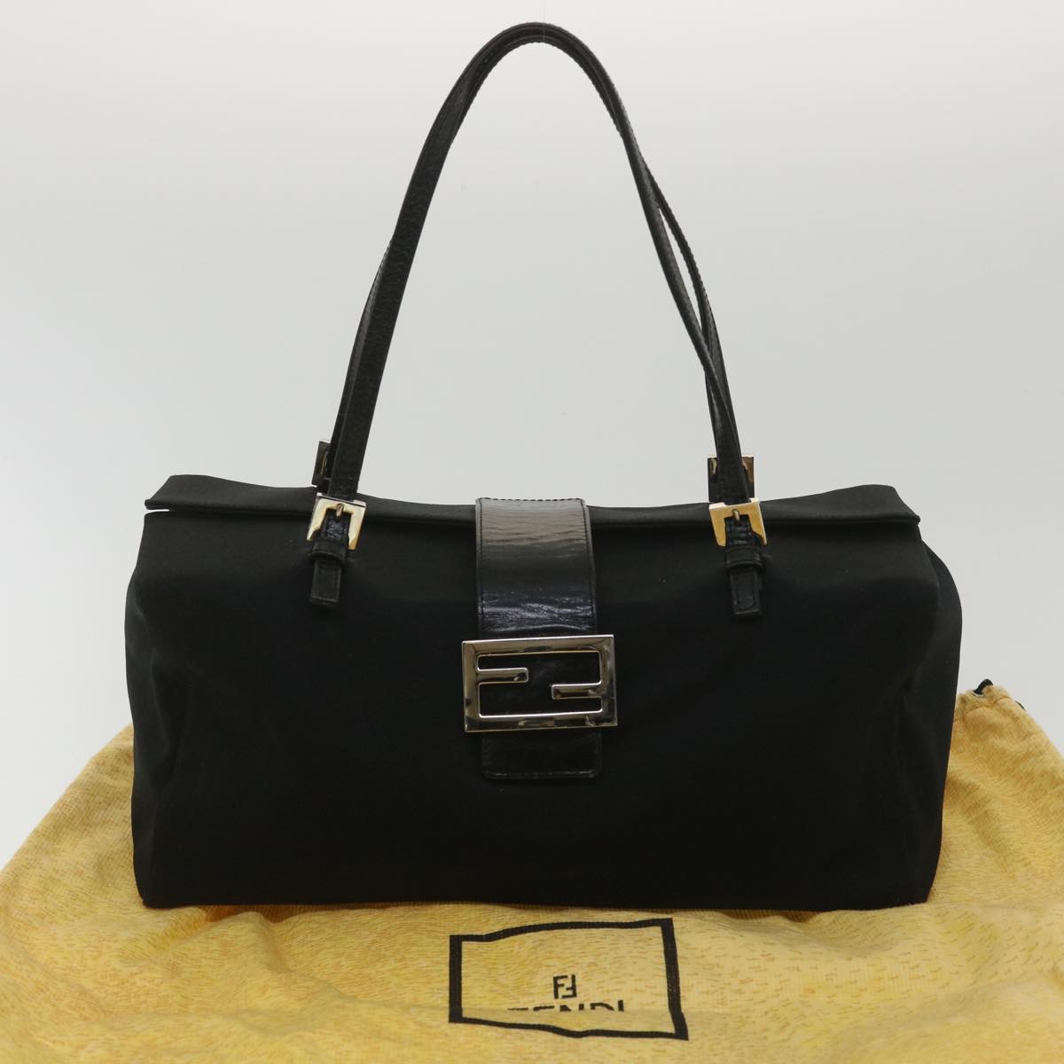 FENDI Mamma Baguette Shoulder Bag Nylon Black Auth 38530