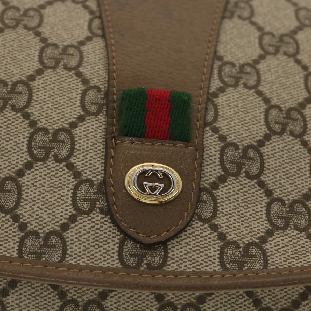 GUCCI GG Canvas Web Sherry Line Clutch Bag Beige Red Green 89.01.030 Auth 38628