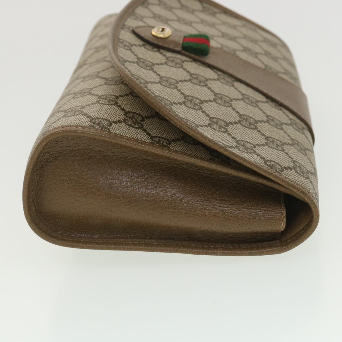 GUCCI GG Canvas Web Sherry Line Clutch Bag Beige Red Green 89.01.030 Auth 38628