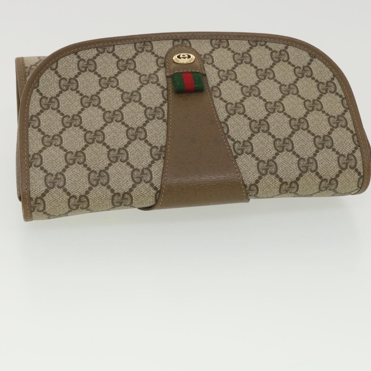 GUCCI GG Canvas Web Sherry Line Clutch Bag Beige Red Green 89.01.030 Auth 38628