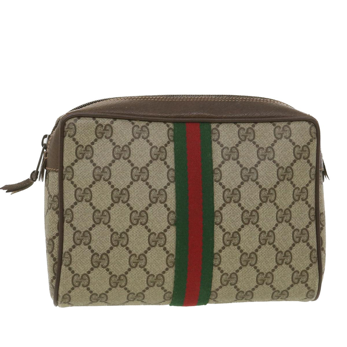 GUCCI GG Canvas Web Sherry Line Clutch Bag Beige Red Green 156.01.012 Auth 38638