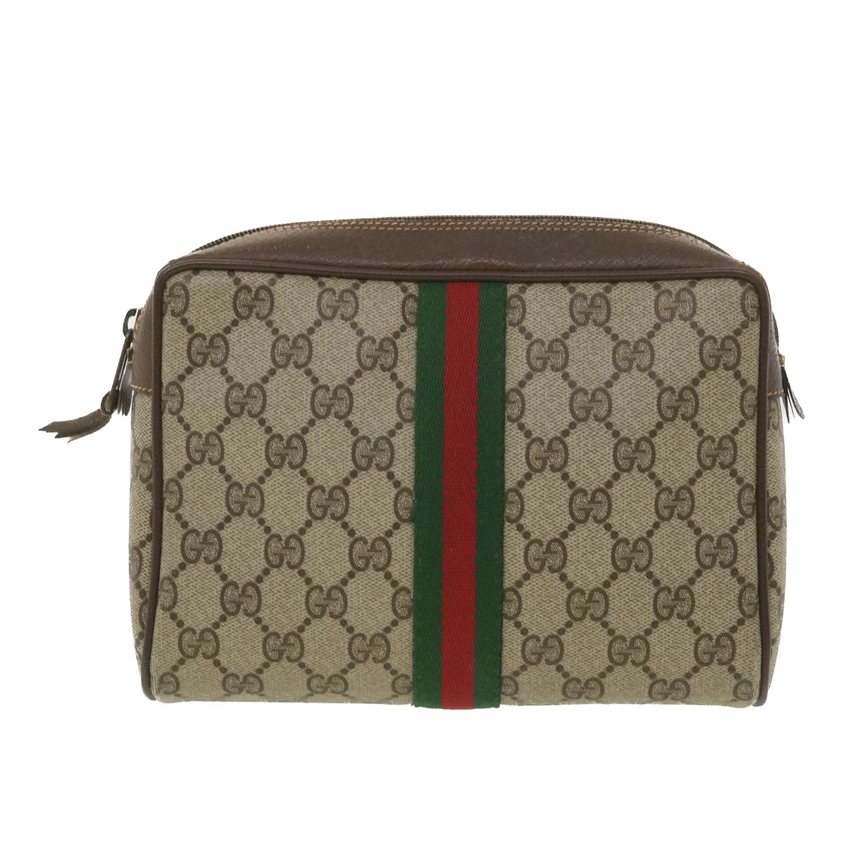 GUCCI GG Canvas Web Sherry Line Clutch Bag Beige Red Green 156.01.012 Auth 38638