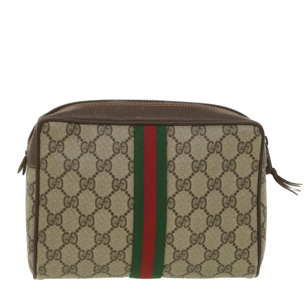 GUCCI GG Canvas Web Sherry Line Clutch Bag Beige Red Green 156.01.012 Auth 38638