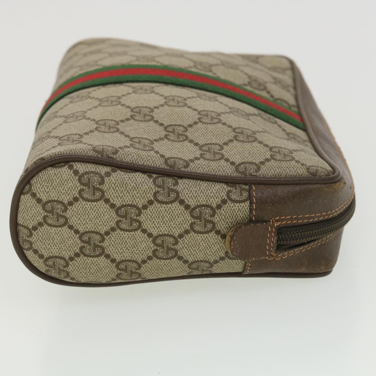 GUCCI GG Canvas Web Sherry Line Clutch Bag Beige Red Green 156.01.012 Auth 38638