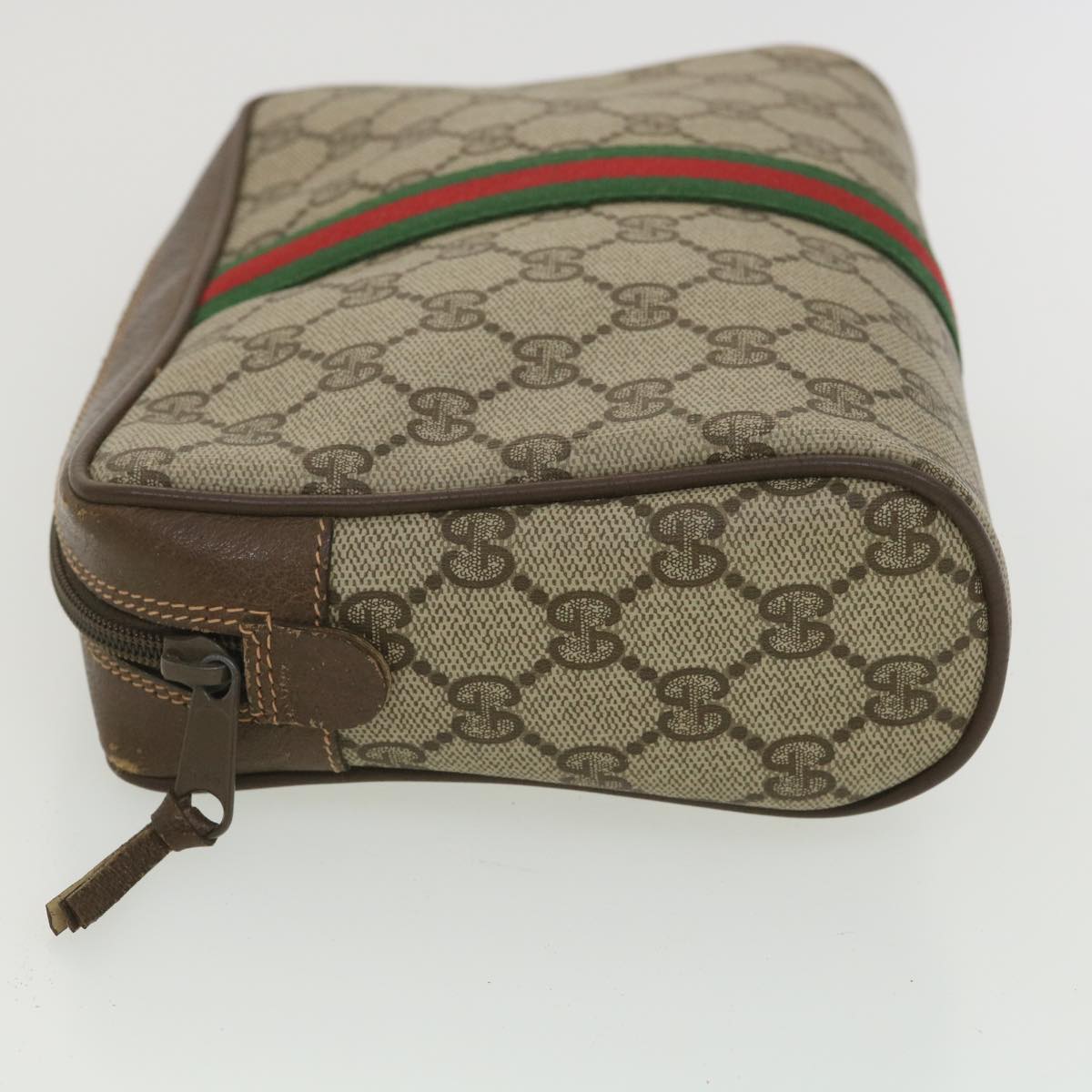 GUCCI GG Canvas Web Sherry Line Clutch Bag Beige Red Green 156.01.012 Auth 38638