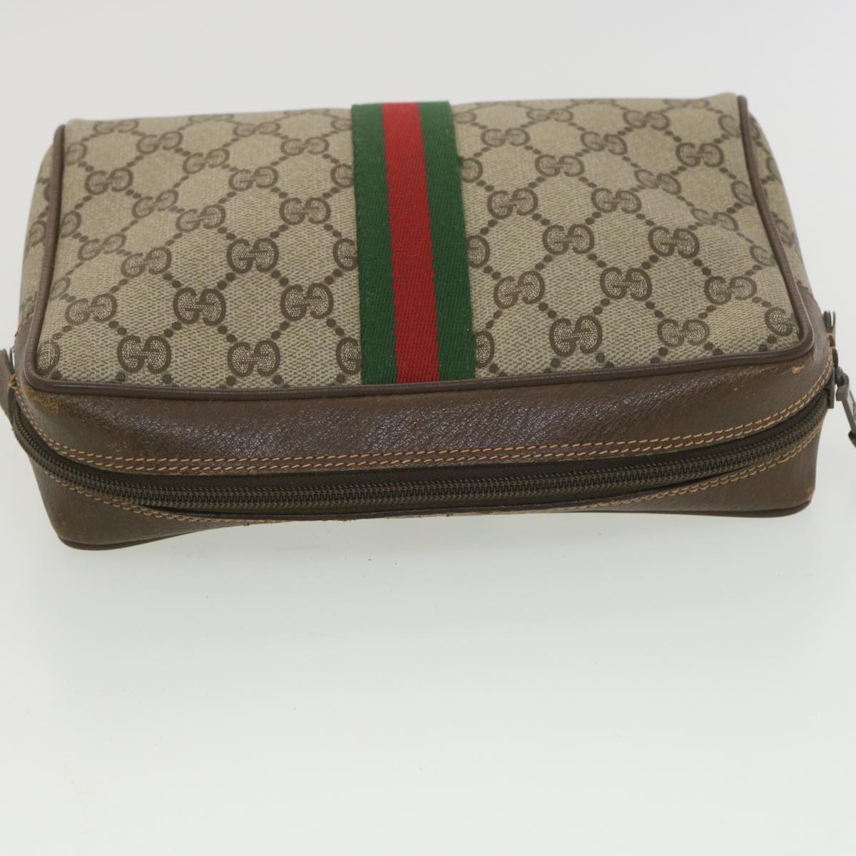 GUCCI GG Canvas Web Sherry Line Clutch Bag Beige Red Green 156.01.012 Auth 38638