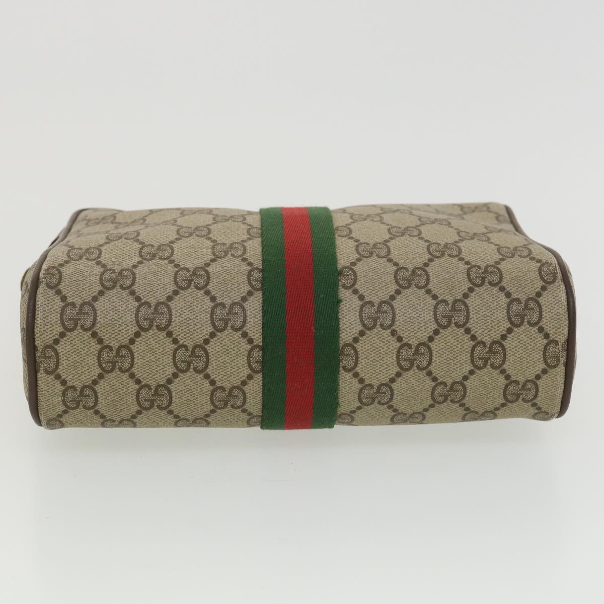 GUCCI GG Canvas Web Sherry Line Clutch Bag Beige Red Green 156.01.012 Auth 38638