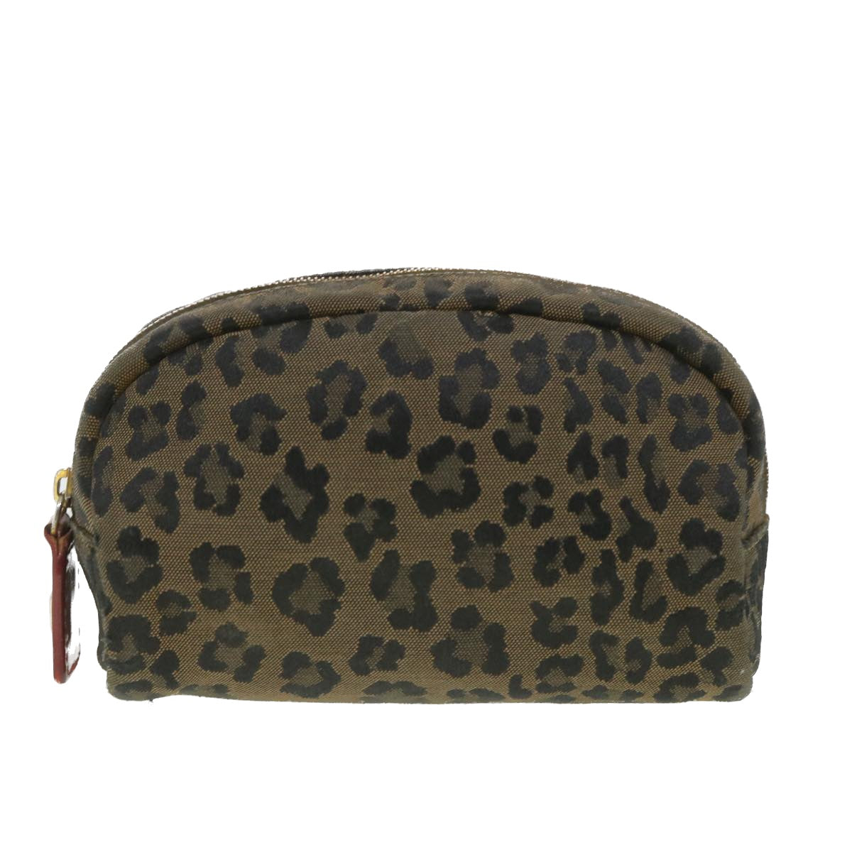 FENDI Leopard Pouch Canvas Black Brown Auth 38641