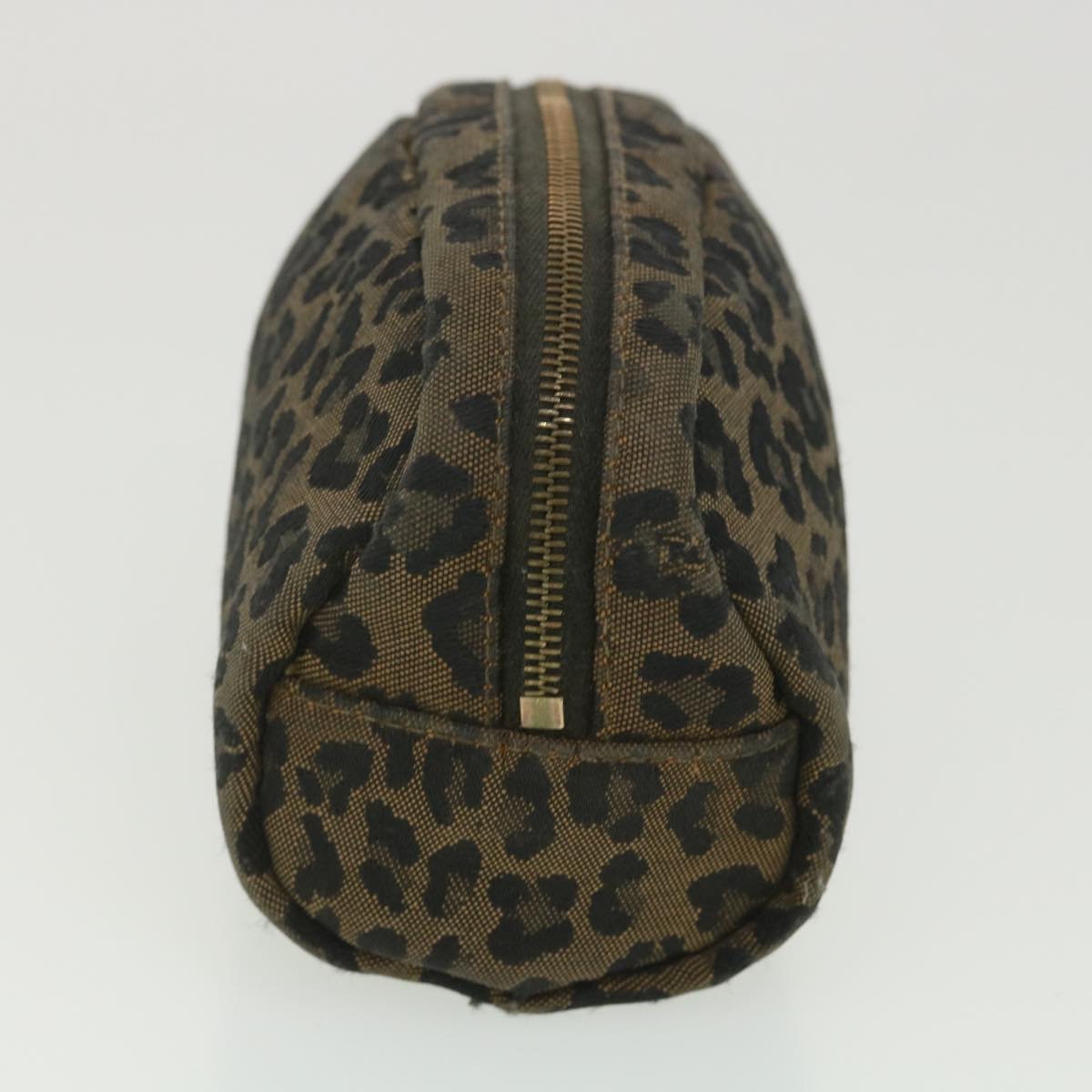 FENDI Leopard Pouch Canvas Black Brown Auth 38641