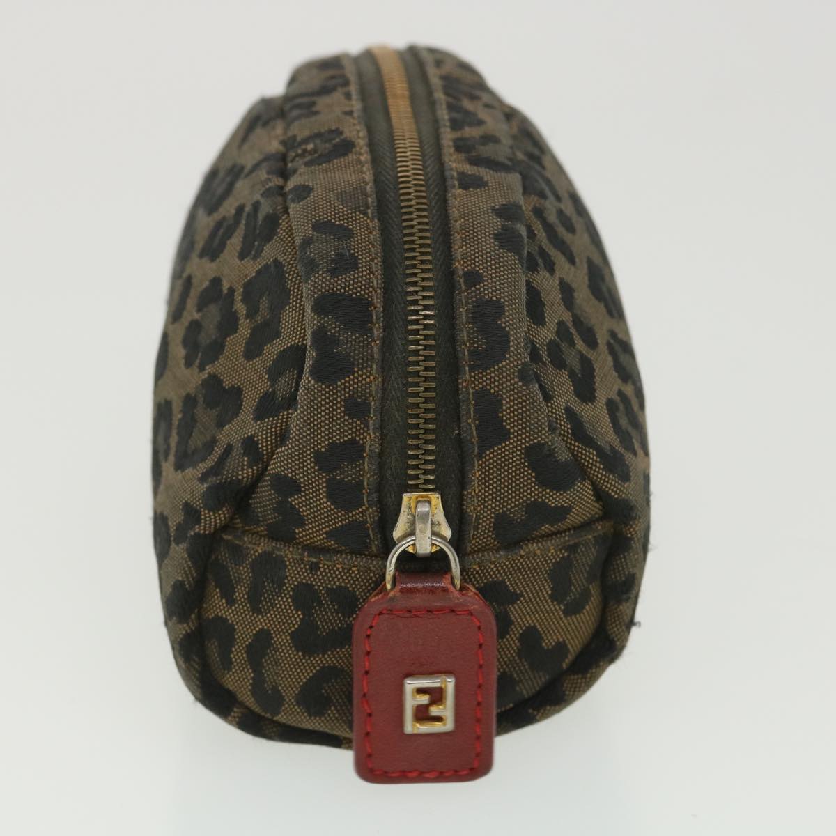 FENDI Leopard Pouch Canvas Black Brown Auth 38641