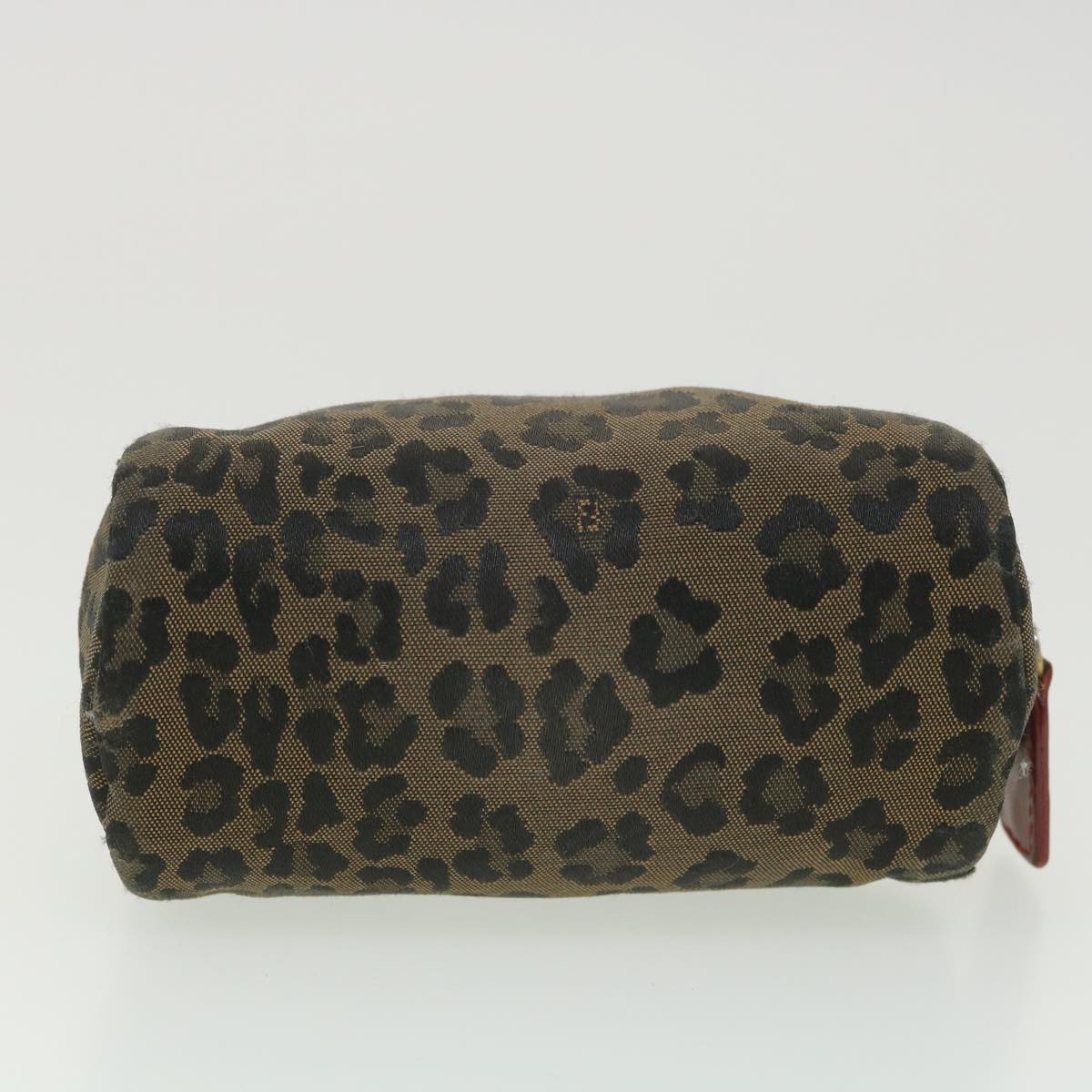 FENDI Leopard Pouch Canvas Black Brown Auth 38641