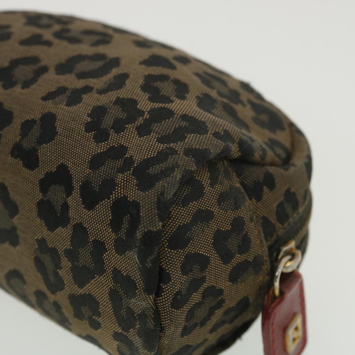 FENDI Leopard Pouch Canvas Black Brown Auth 38641