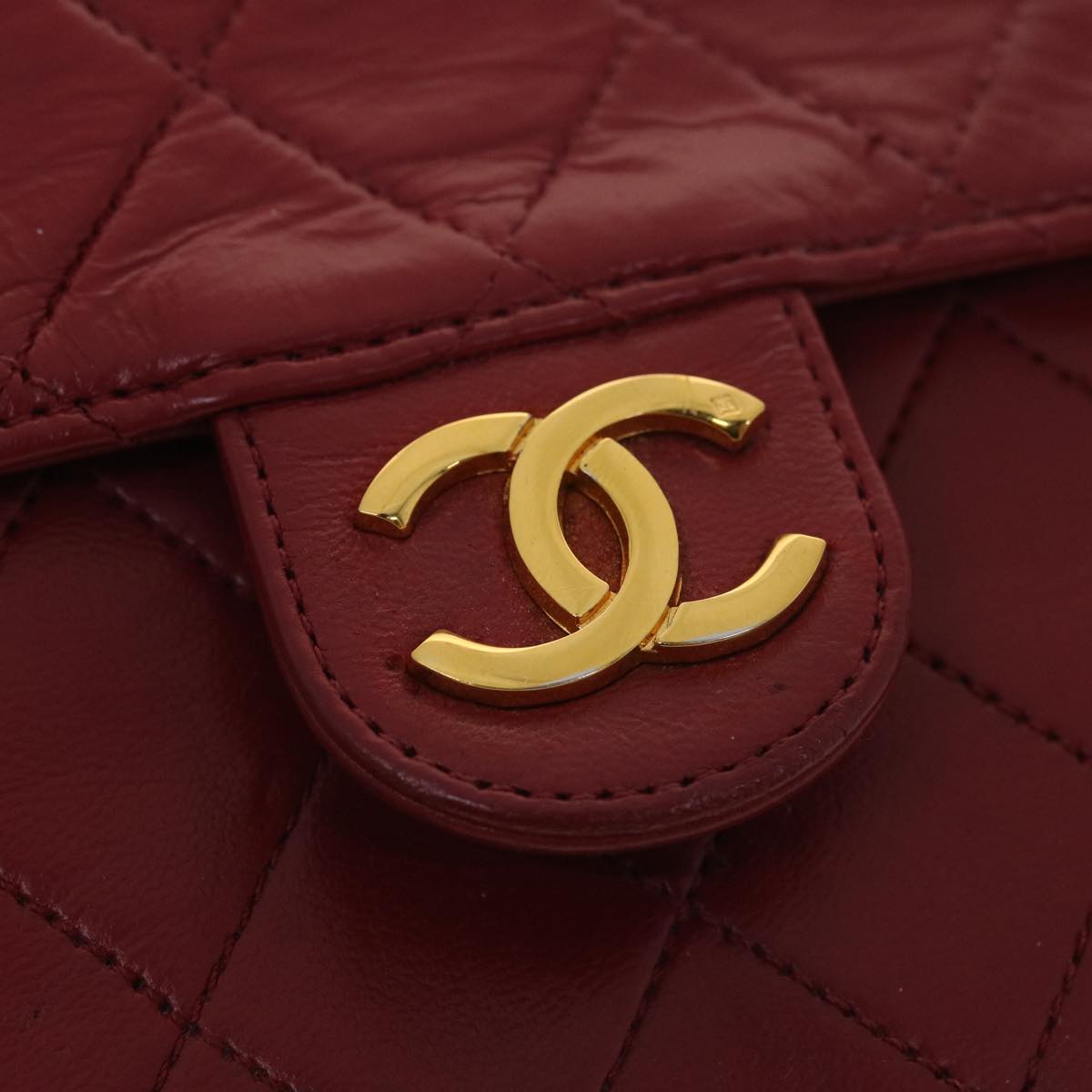 CHANEL Chain Shoulder Bag Lamb Skin Red CC Auth 38660