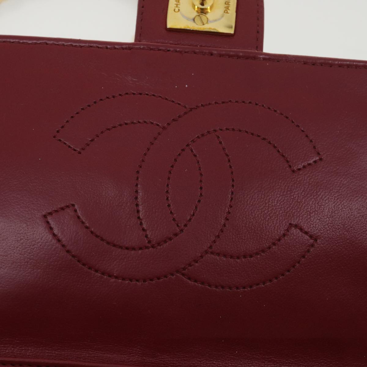 CHANEL Chain Shoulder Bag Lamb Skin Red CC Auth 38660