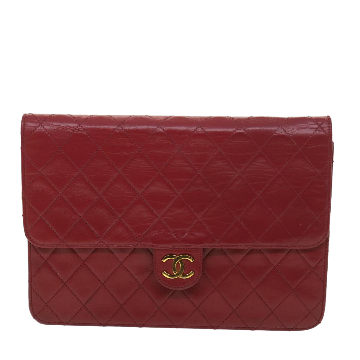 CHANEL Chain Shoulder Bag Lamb Skin Red CC Auth 38660