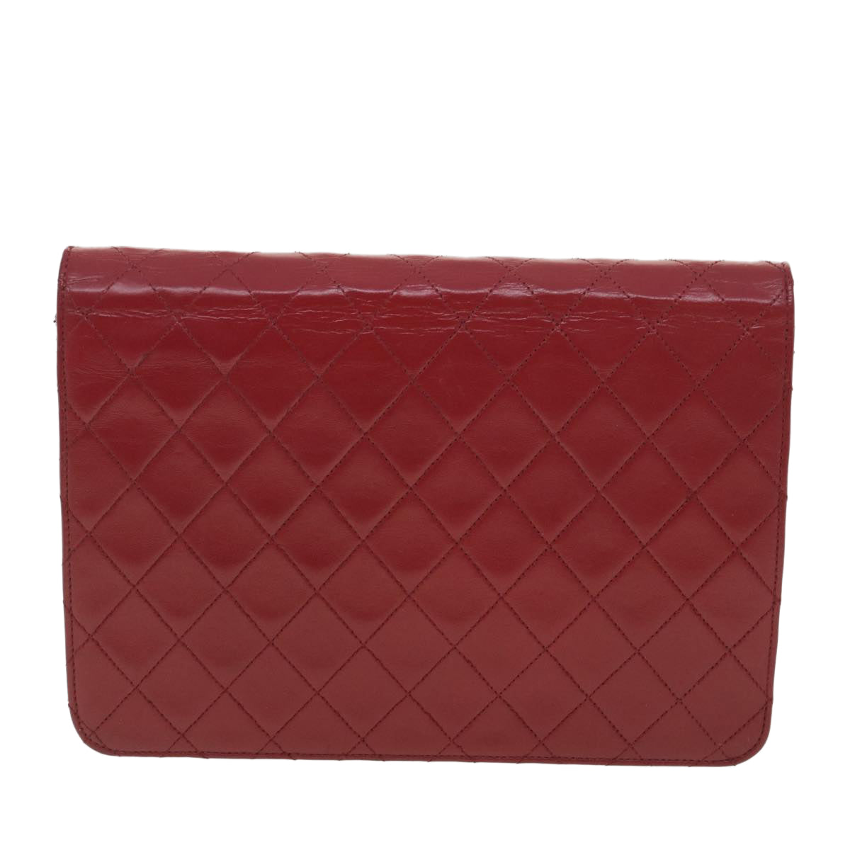 CHANEL Chain Shoulder Bag Lamb Skin Red CC Auth 38660