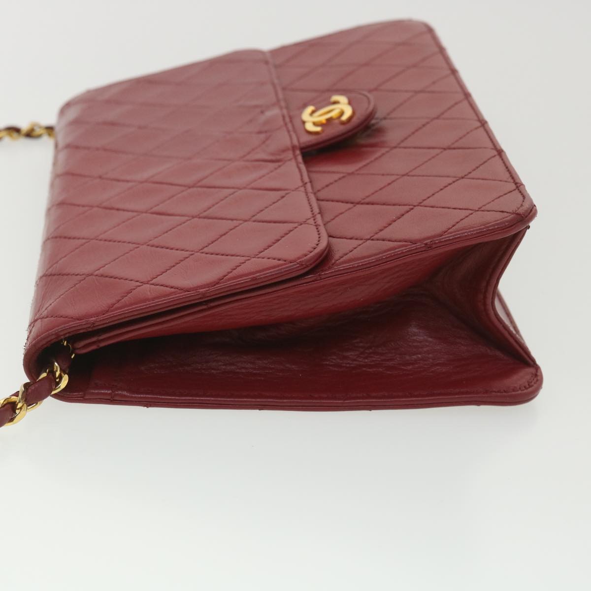 CHANEL Chain Shoulder Bag Lamb Skin Red CC Auth 38660