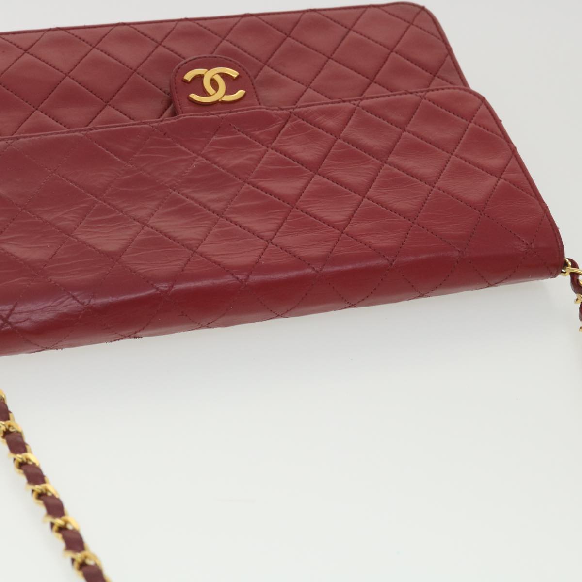 CHANEL Chain Shoulder Bag Lamb Skin Red CC Auth 38660