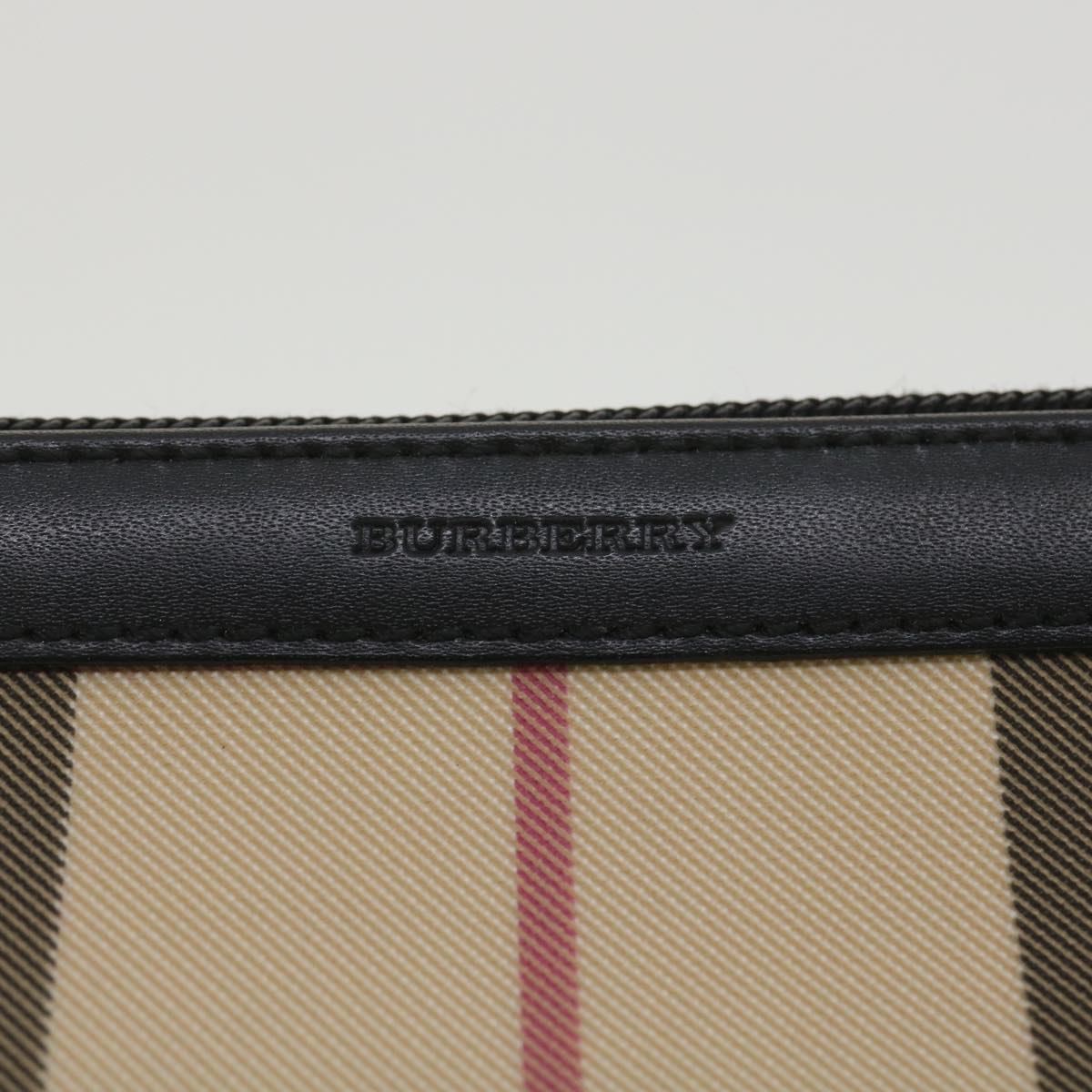 BURBERRY Nova Check Pouch PVC Leather Beige Auth 38673