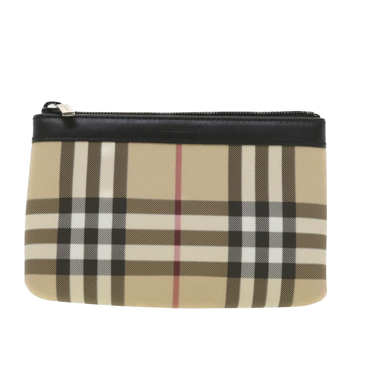 BURBERRY Nova Check Pouch PVC Leather Beige Auth 38673