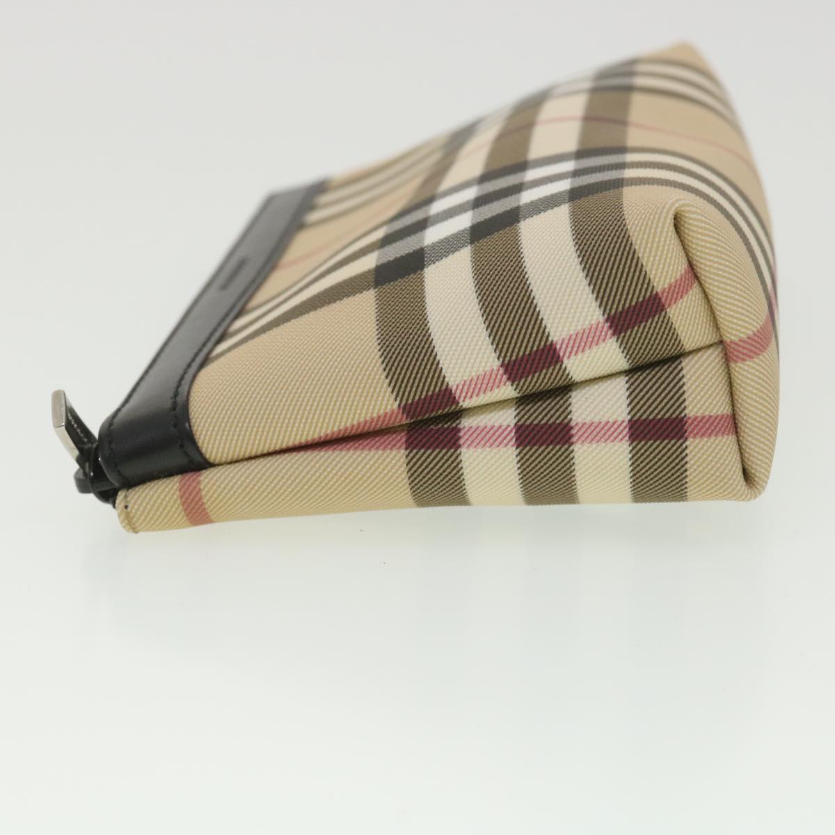 BURBERRY Nova Check Pouch PVC Leather Beige Auth 38673